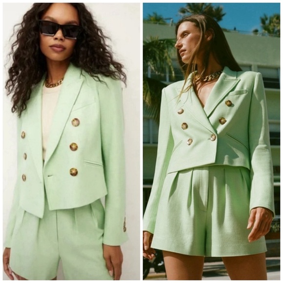 Veronica Beard Nevis Double Breasted Cropped Jacket Blazer Green Size 10 - Picture 1 of 8